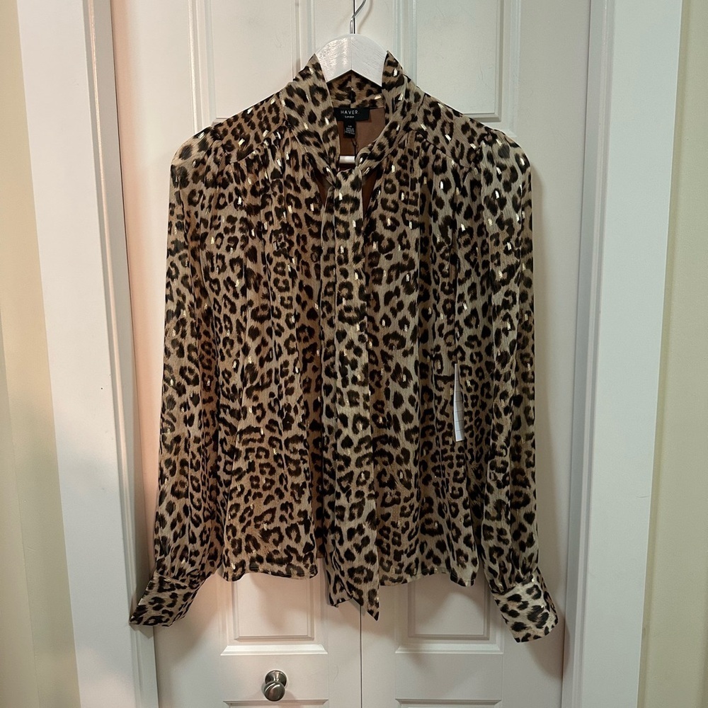 Haver London Leopard Print Blouse | Size Medium